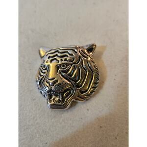 Vintage Signed BEST Silver Tone Tiger Head Brooch Pin Auburn LSU Clemson Mascot